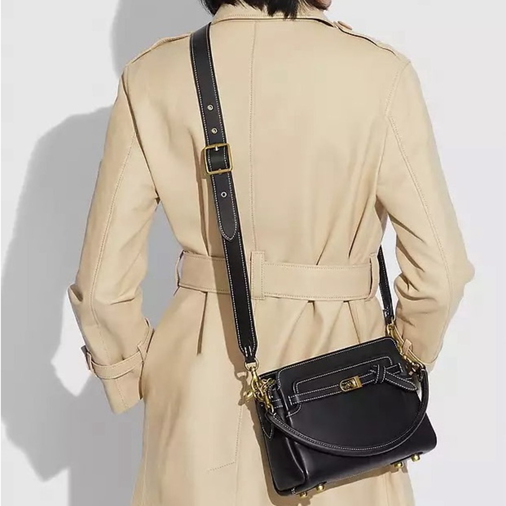 Coach black leather Tate 18 mini crossbody carryall purse